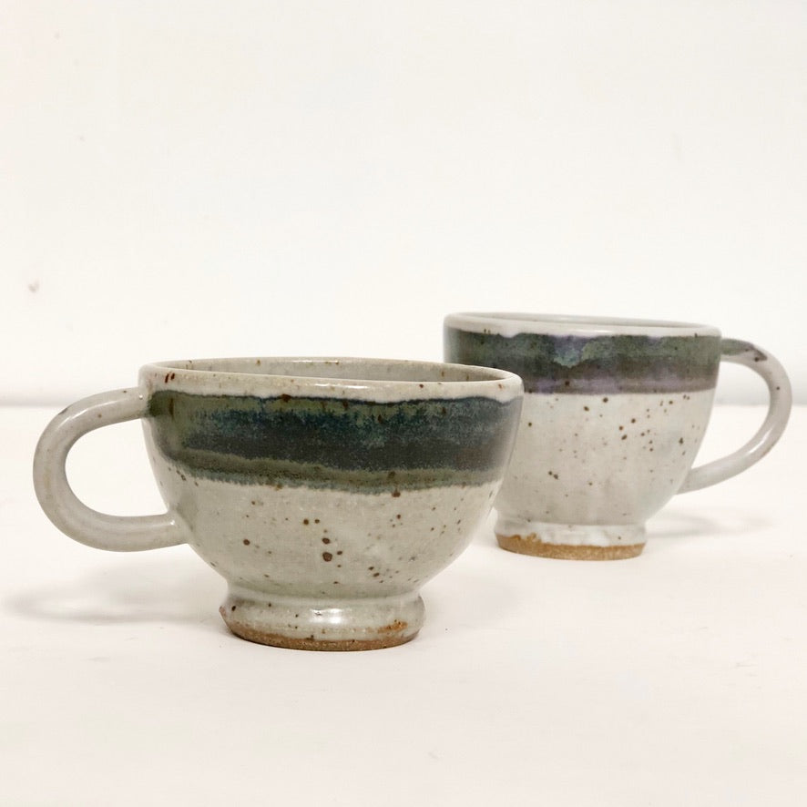 Handmade Coffee Cup Set of Two – Moon Pottery | White Speckle, Natural Homemade Glaze, One-of-a-Kind, Perfect Gift