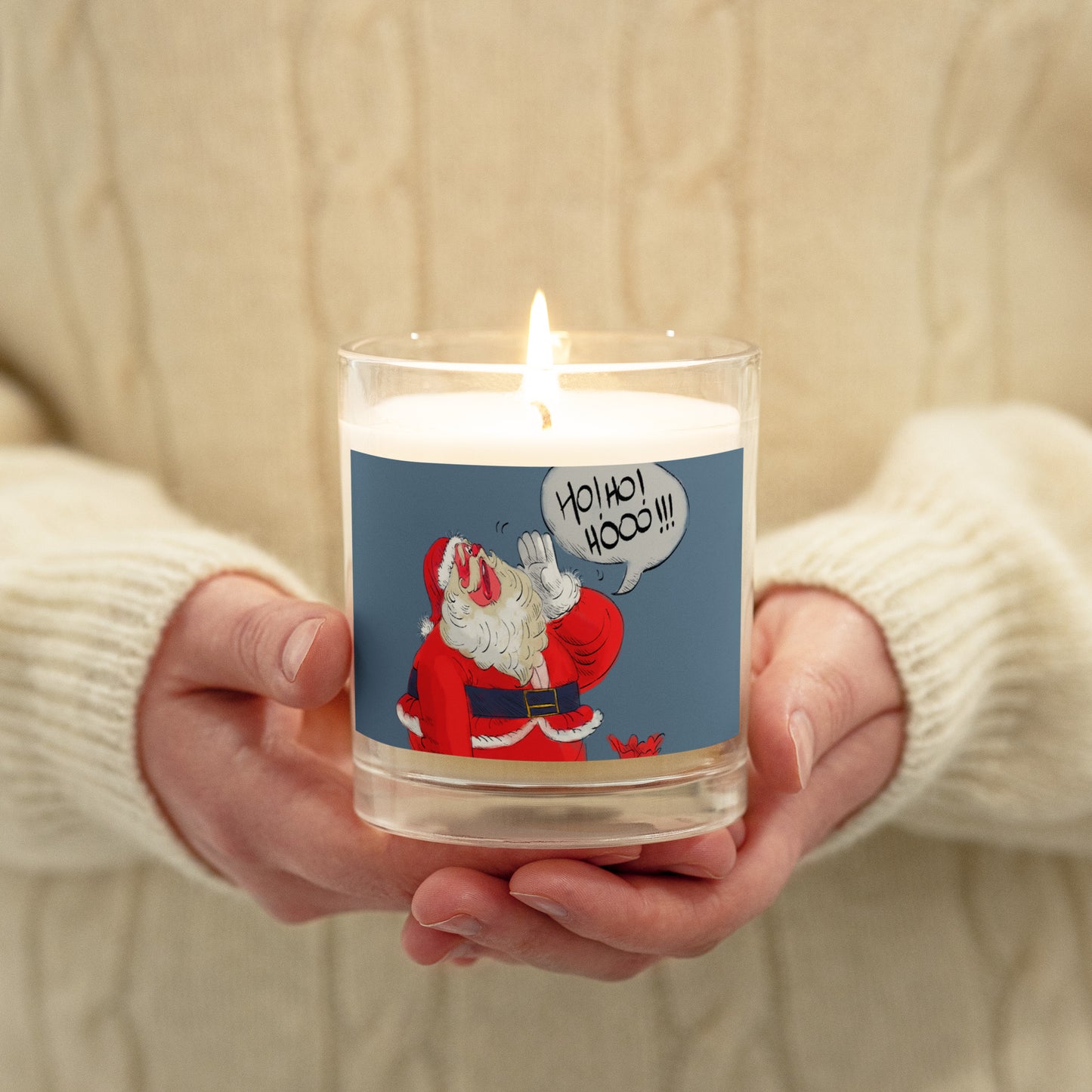 "Santa Christmas Soy Wax Candle in Glass Jar - Hand-Drawn by Leo Matsuda | Festive Holiday Scented Candle"
