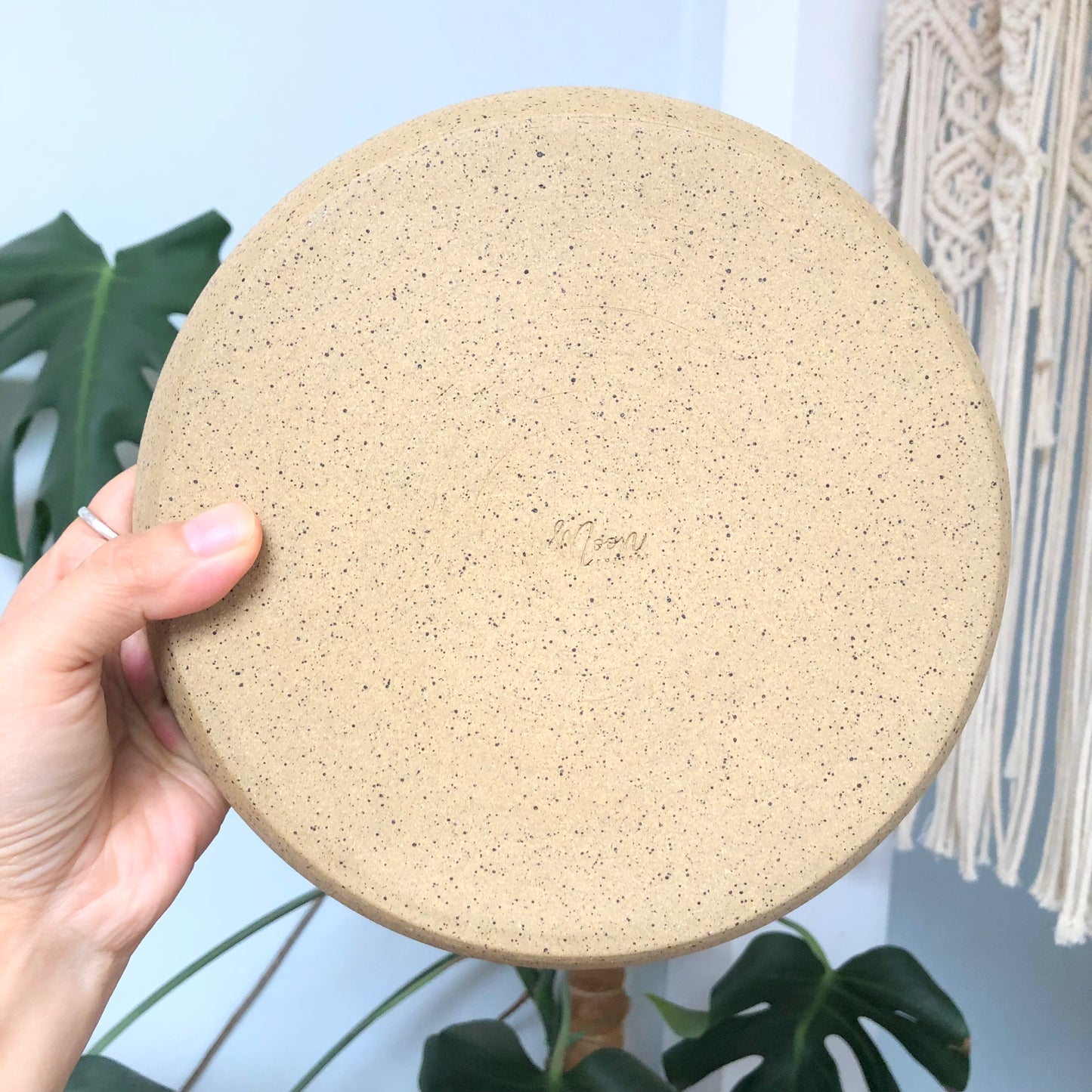Artisan Speckled Clay Plate with White Glaze - Handcrafted by Moon Pottery
