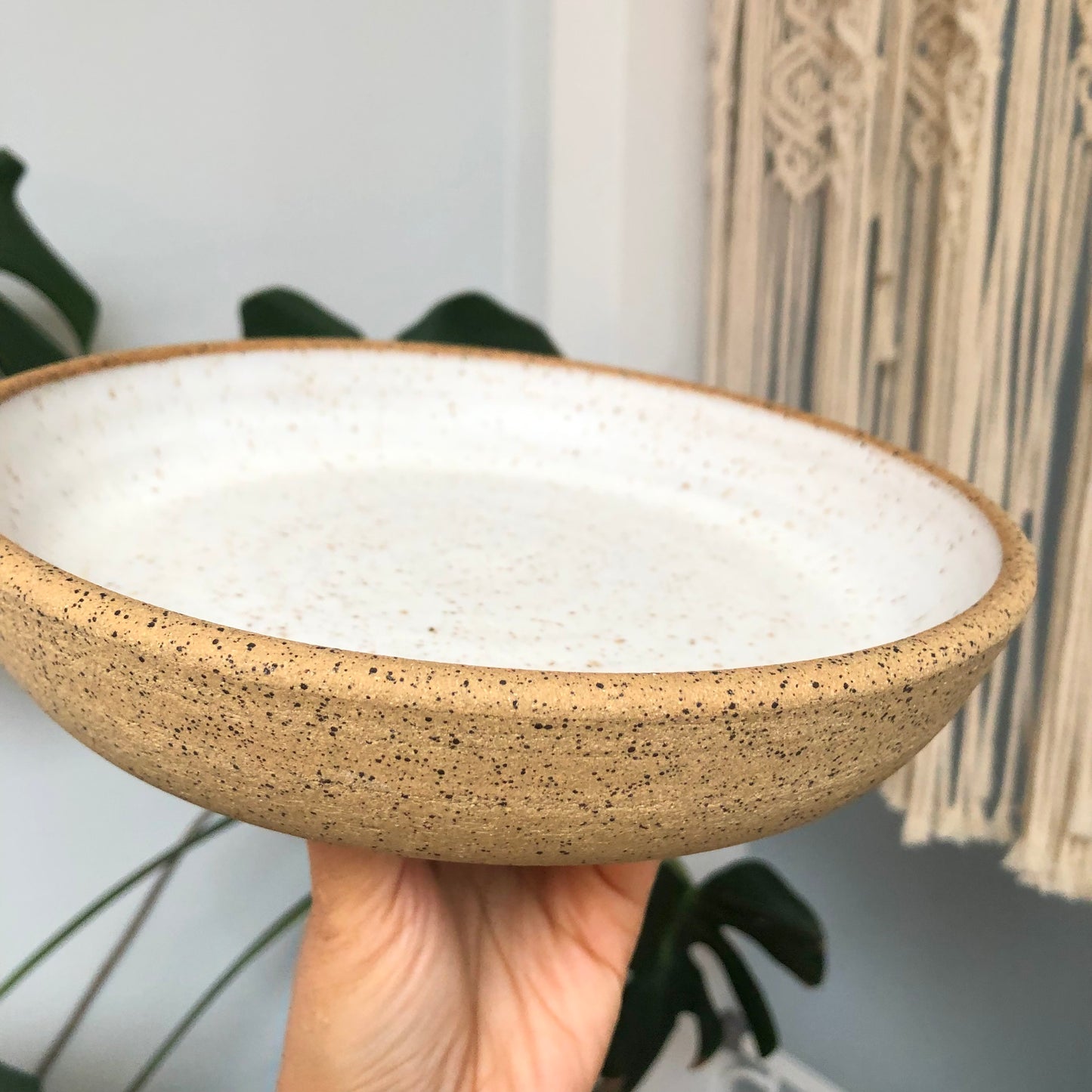Artisan Speckled Clay Plate with White Glaze - Handcrafted by Moon Pottery