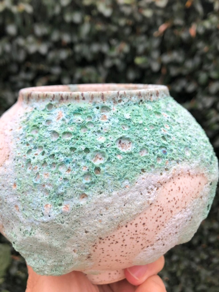 Handcrafted Lava Glaze Pot, Earthy Free-Form Design by Moon Pottery