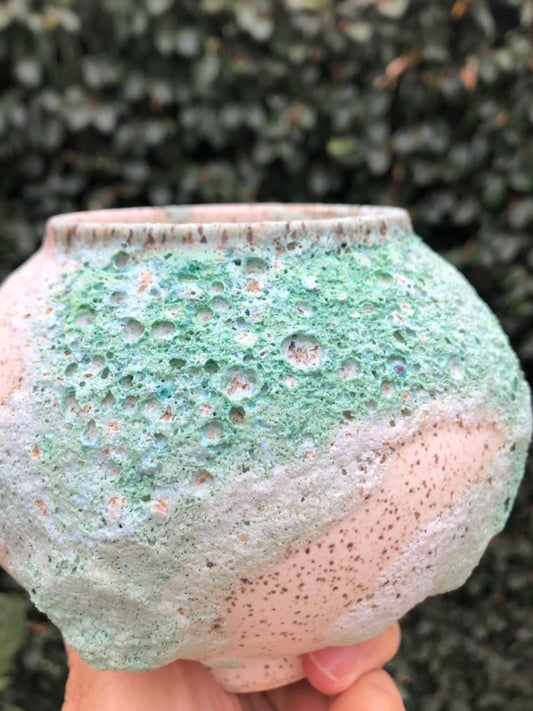 Handcrafted Lava Glaze Pot, Earthy Free-Form Design by Moon Pottery