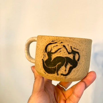 Dancing Figure Mug - Handmade Speckled Clay & Glaze by Local Artist Moon Pottery