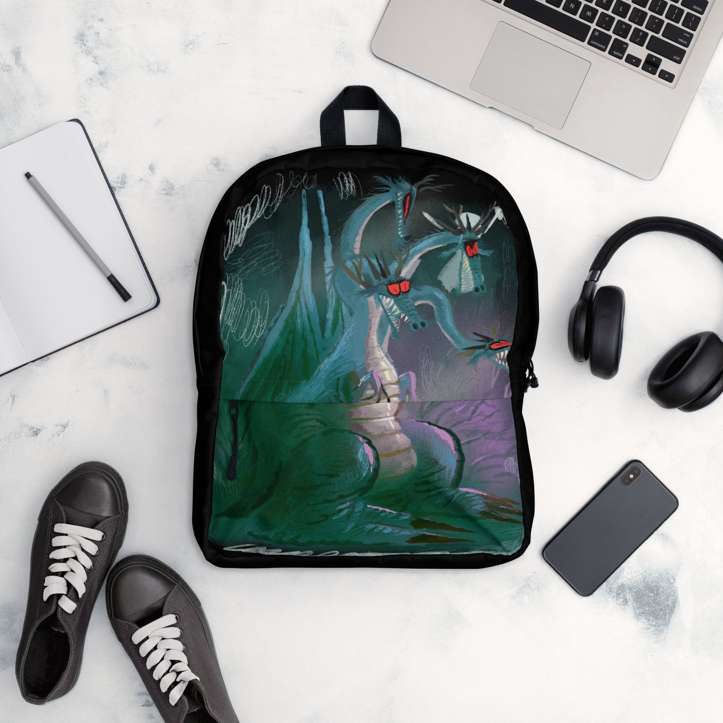 "Dragon Backpack - Hand-Drawn Illustration by Leo Matsuda | Unique Fantasy Art Bag"