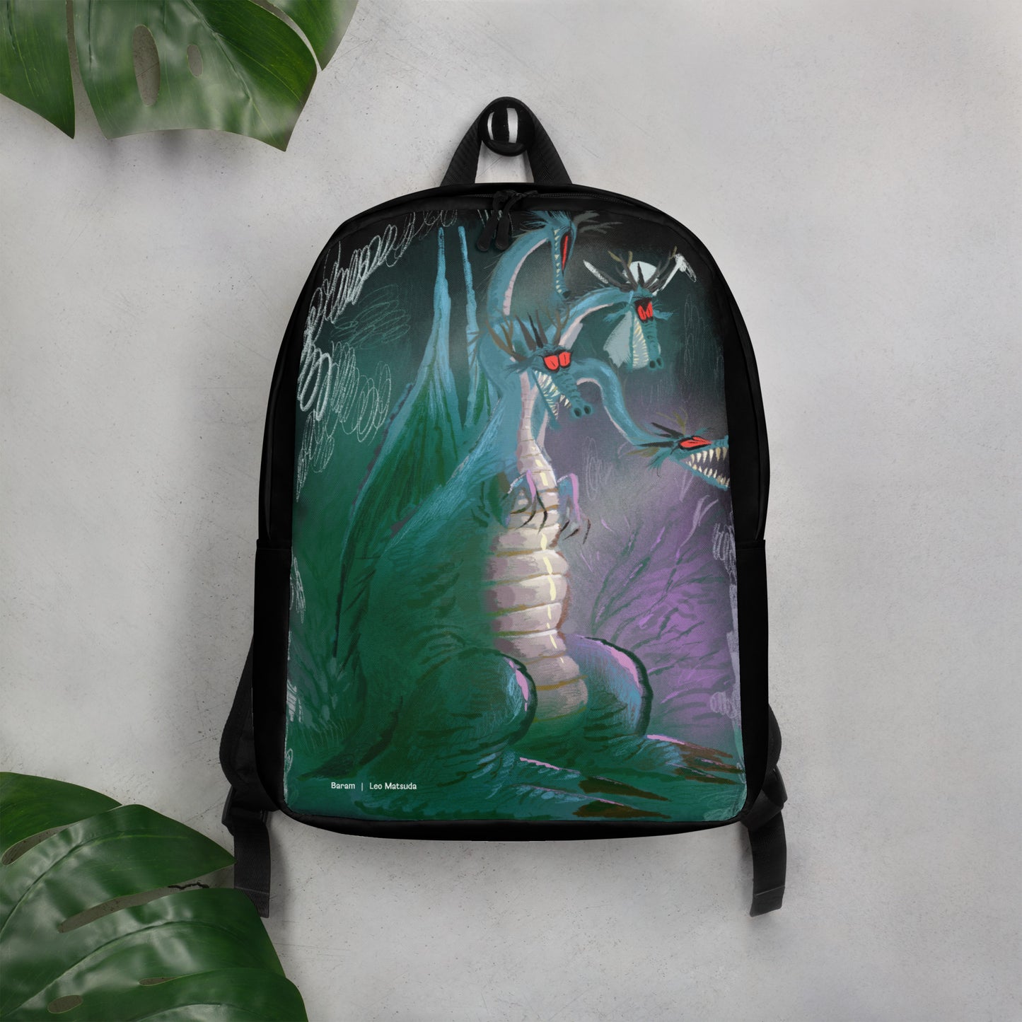 "Minimalist Dragon Backpack - Hand-Drawn Illustration by Leo Matsuda | Sleek Fantasy Art Bag"