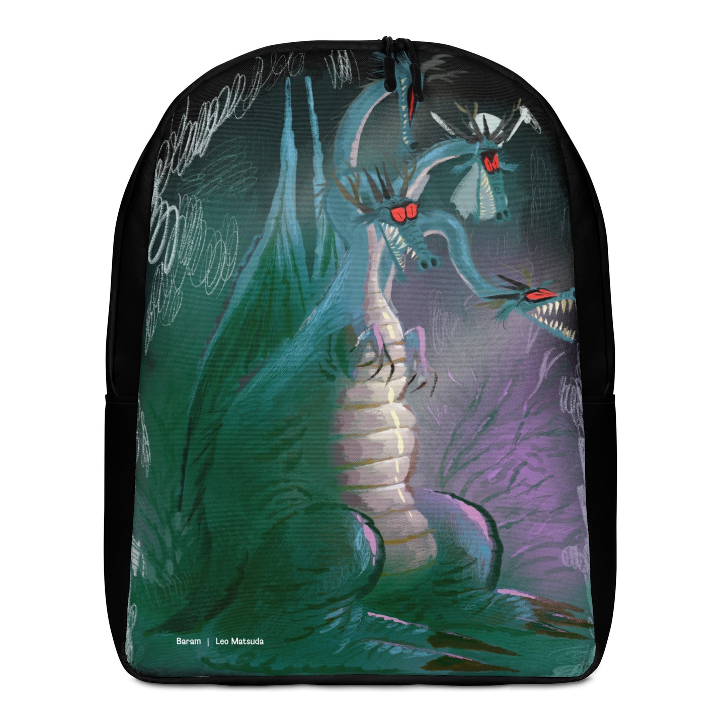 "Minimalist Dragon Backpack - Hand-Drawn Illustration by Leo Matsuda | Sleek Fantasy Art Bag"
