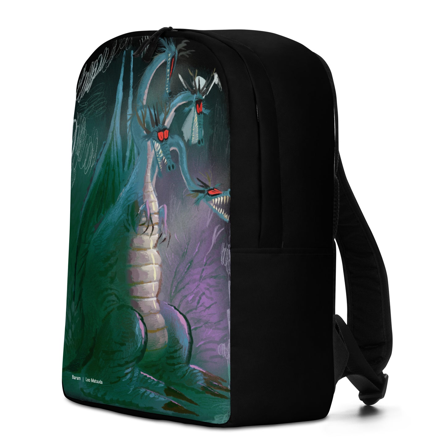 "Minimalist Dragon Backpack - Hand-Drawn Illustration by Leo Matsuda | Sleek Fantasy Art Bag"