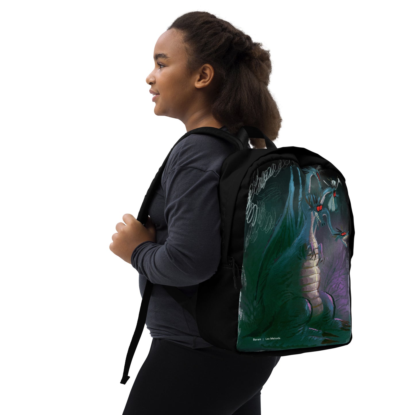"Minimalist Dragon Backpack - Hand-Drawn Illustration by Leo Matsuda | Sleek Fantasy Art Bag"