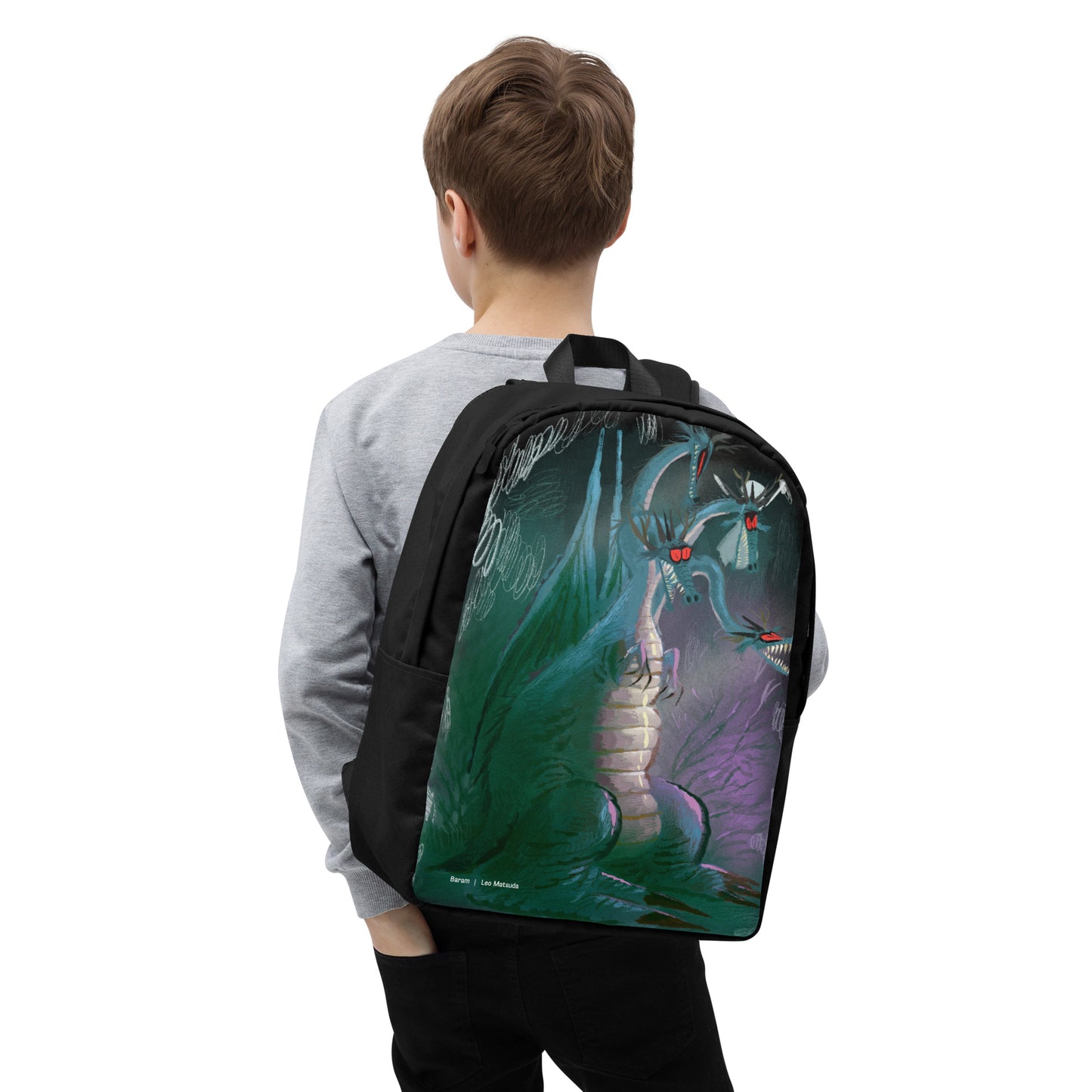 "Minimalist Dragon Backpack - Hand-Drawn Illustration by Leo Matsuda | Sleek Fantasy Art Bag"