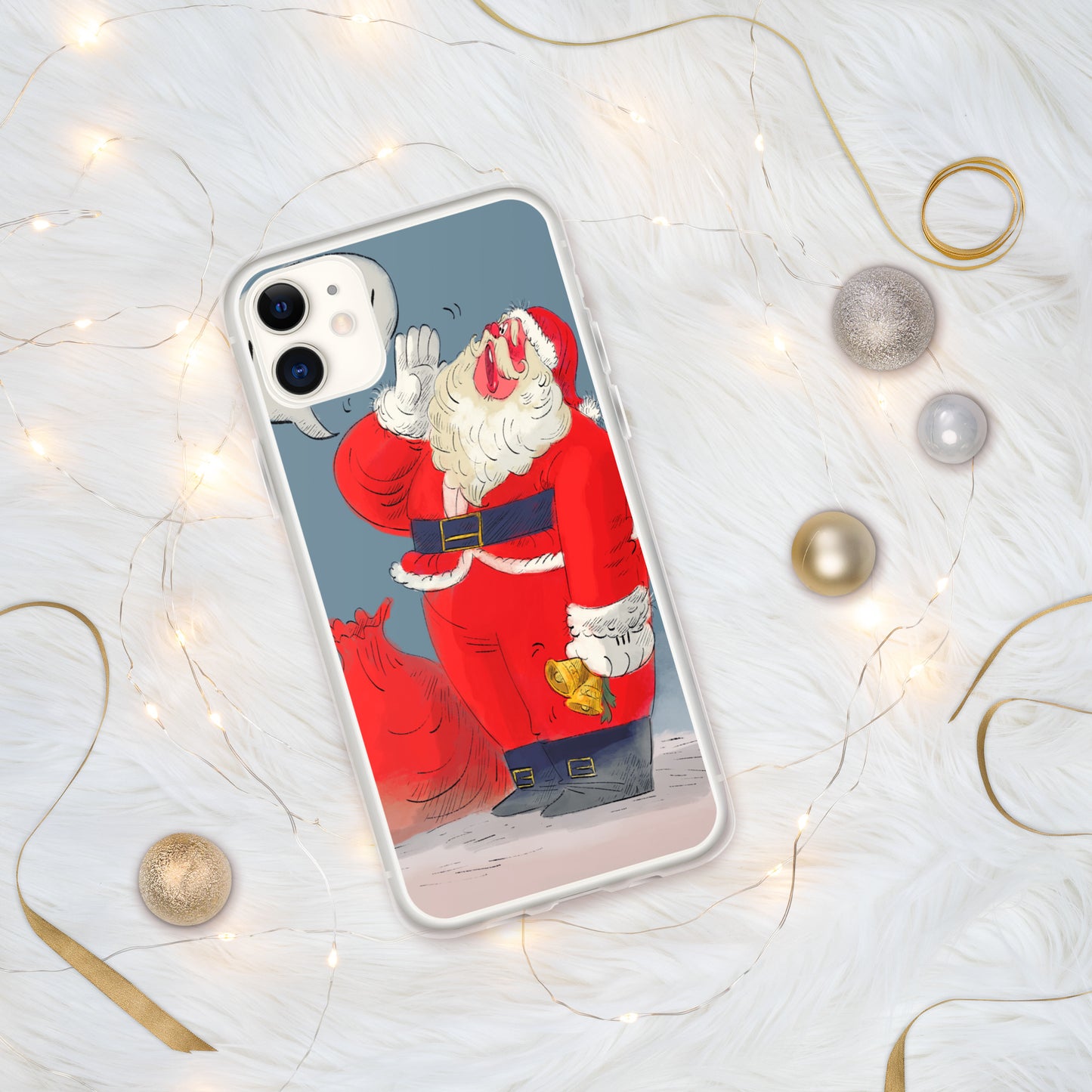 "Santa Christmas Clear iPhone® Case - Hand-Drawn by Leo Matsuda | Festive Holiday Phone Case"