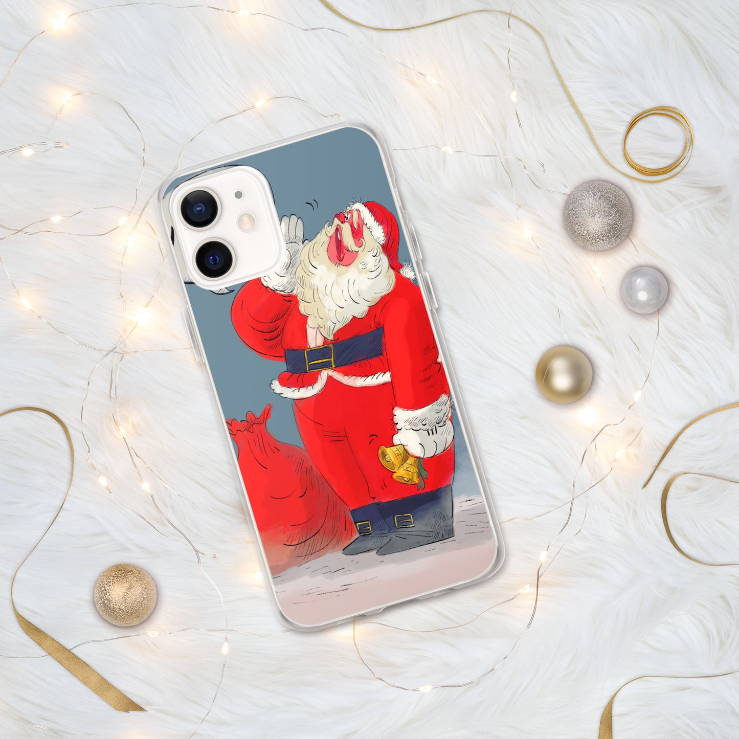 "Santa Christmas Clear iPhone® Case - Hand-Drawn by Leo Matsuda | Festive Holiday Phone Case"