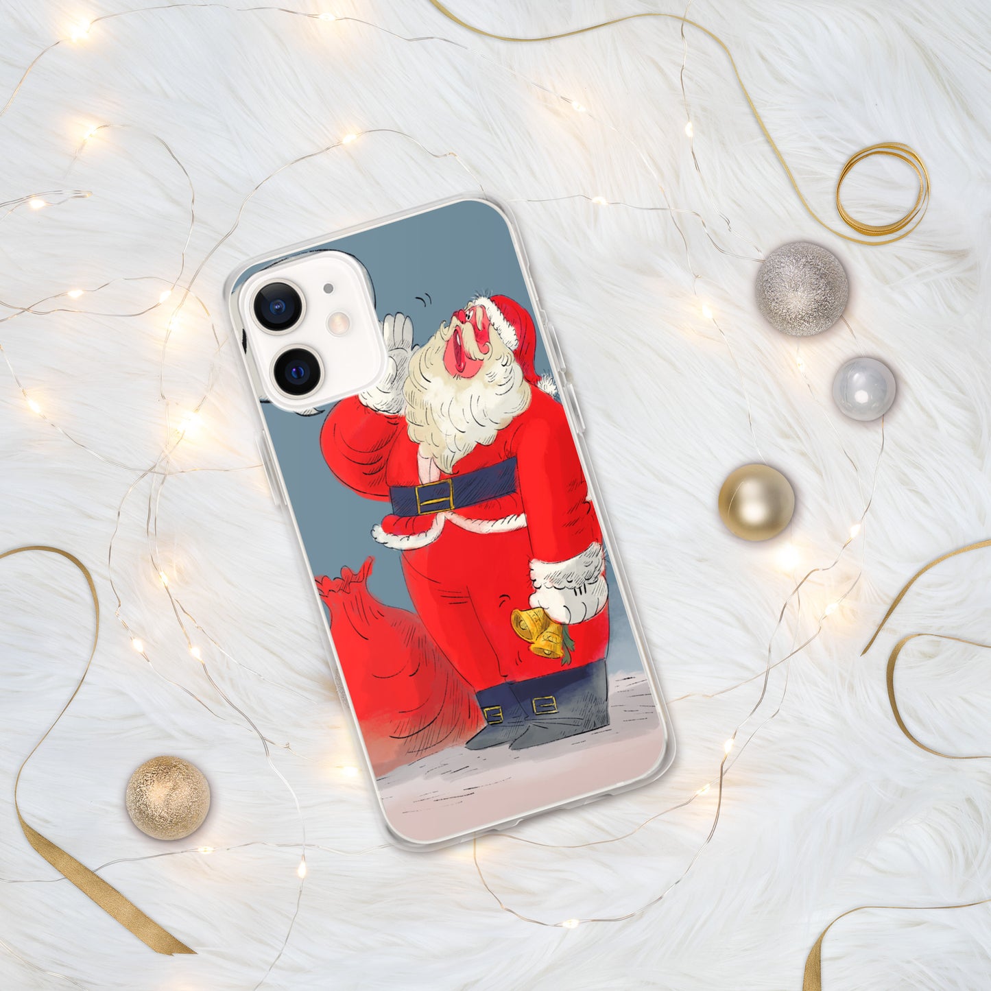 "Santa Christmas Clear iPhone® Case - Hand-Drawn by Leo Matsuda | Festive Holiday Phone Case"
