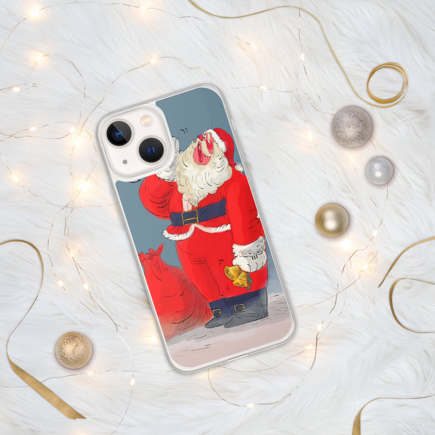 "Santa Christmas Clear iPhone® Case - Hand-Drawn by Leo Matsuda | Festive Holiday Phone Case"