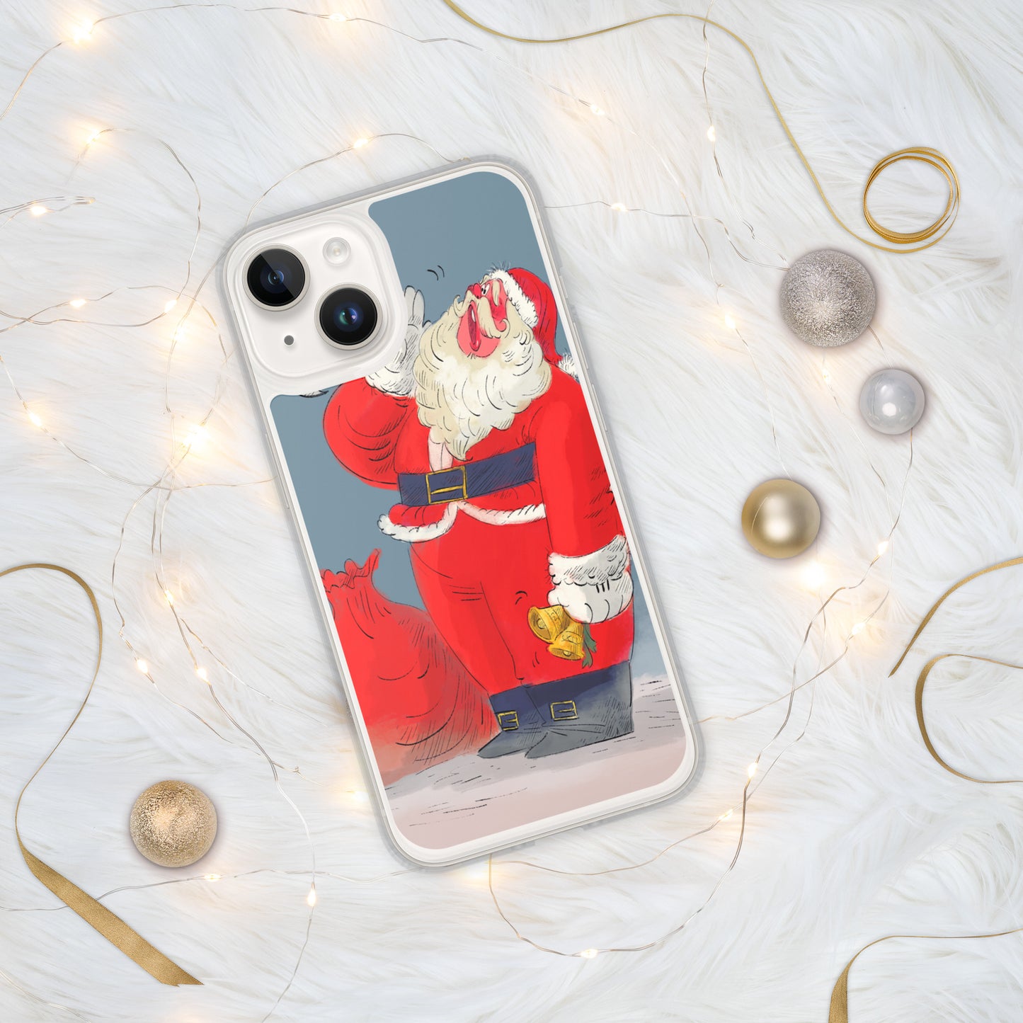 "Santa Christmas Clear iPhone® Case - Hand-Drawn by Leo Matsuda | Festive Holiday Phone Case"