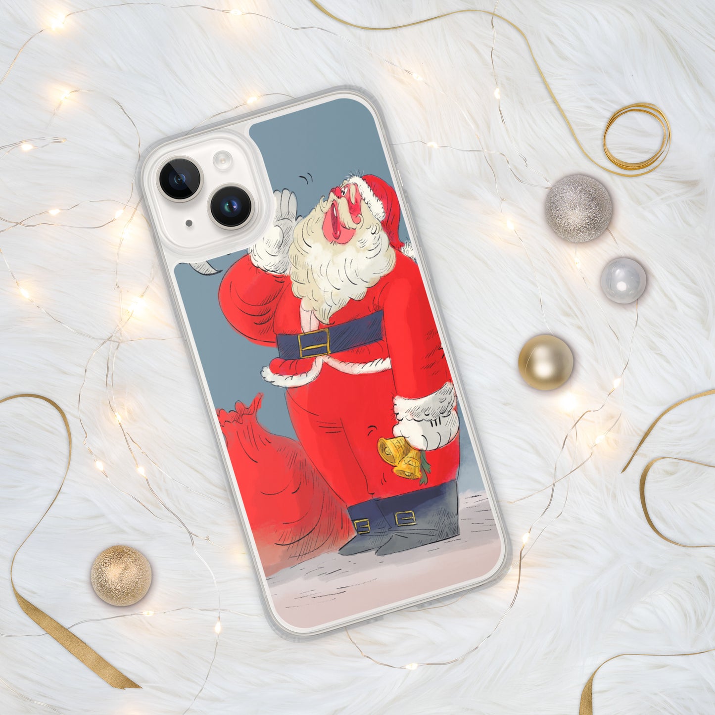 "Santa Christmas Clear iPhone® Case - Hand-Drawn by Leo Matsuda | Festive Holiday Phone Case"