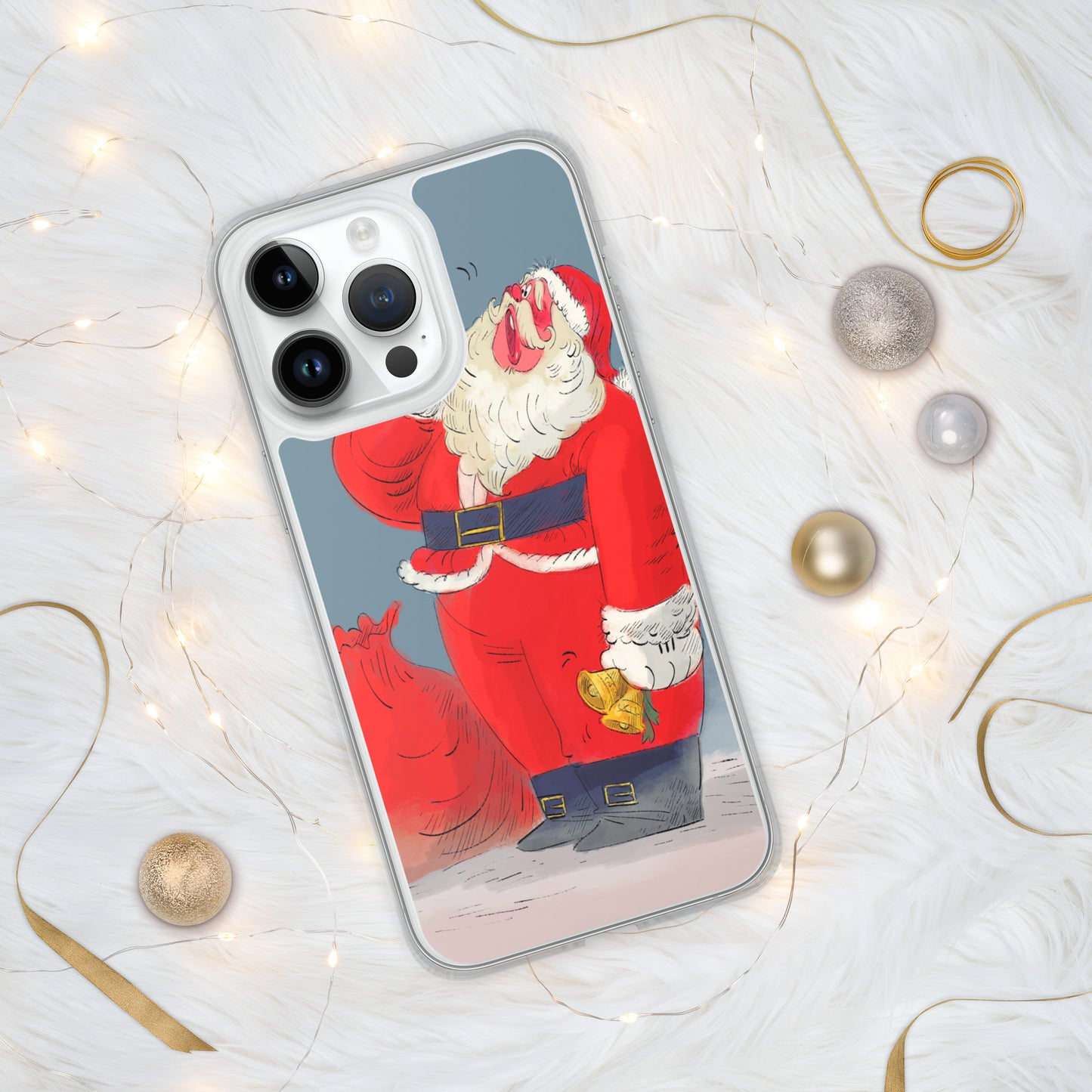 "Santa Christmas Clear iPhone® Case - Hand-Drawn by Leo Matsuda | Festive Holiday Phone Case"