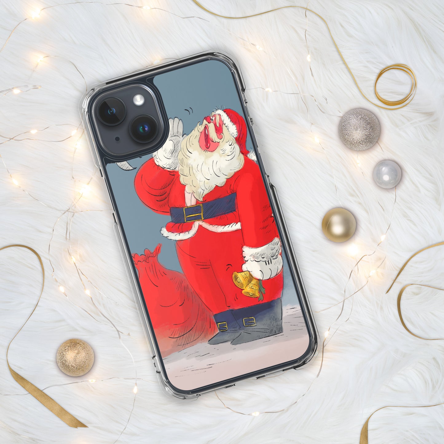 "Santa Christmas Clear iPhone® Case - Hand-Drawn by Leo Matsuda | Festive Holiday Phone Case"
