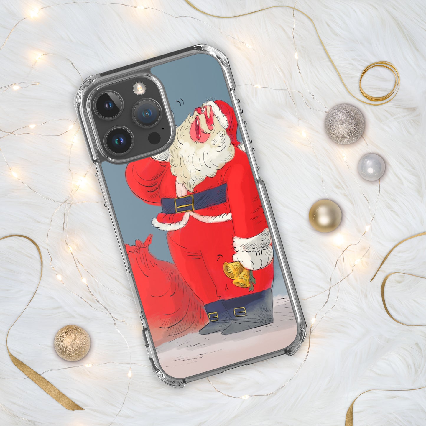 "Santa Christmas Clear iPhone® Case - Hand-Drawn by Leo Matsuda | Festive Holiday Phone Case"