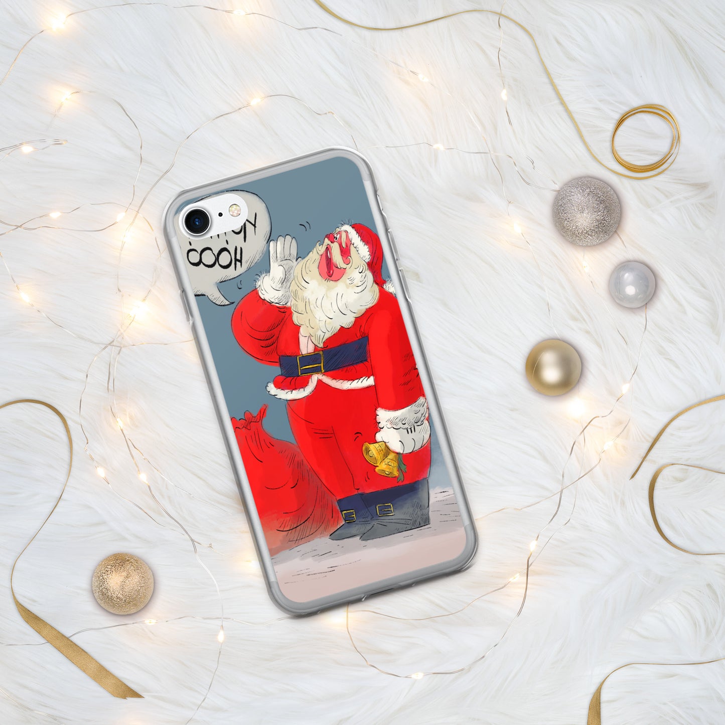 "Santa Christmas Clear iPhone® Case - Hand-Drawn by Leo Matsuda | Festive Holiday Phone Case"