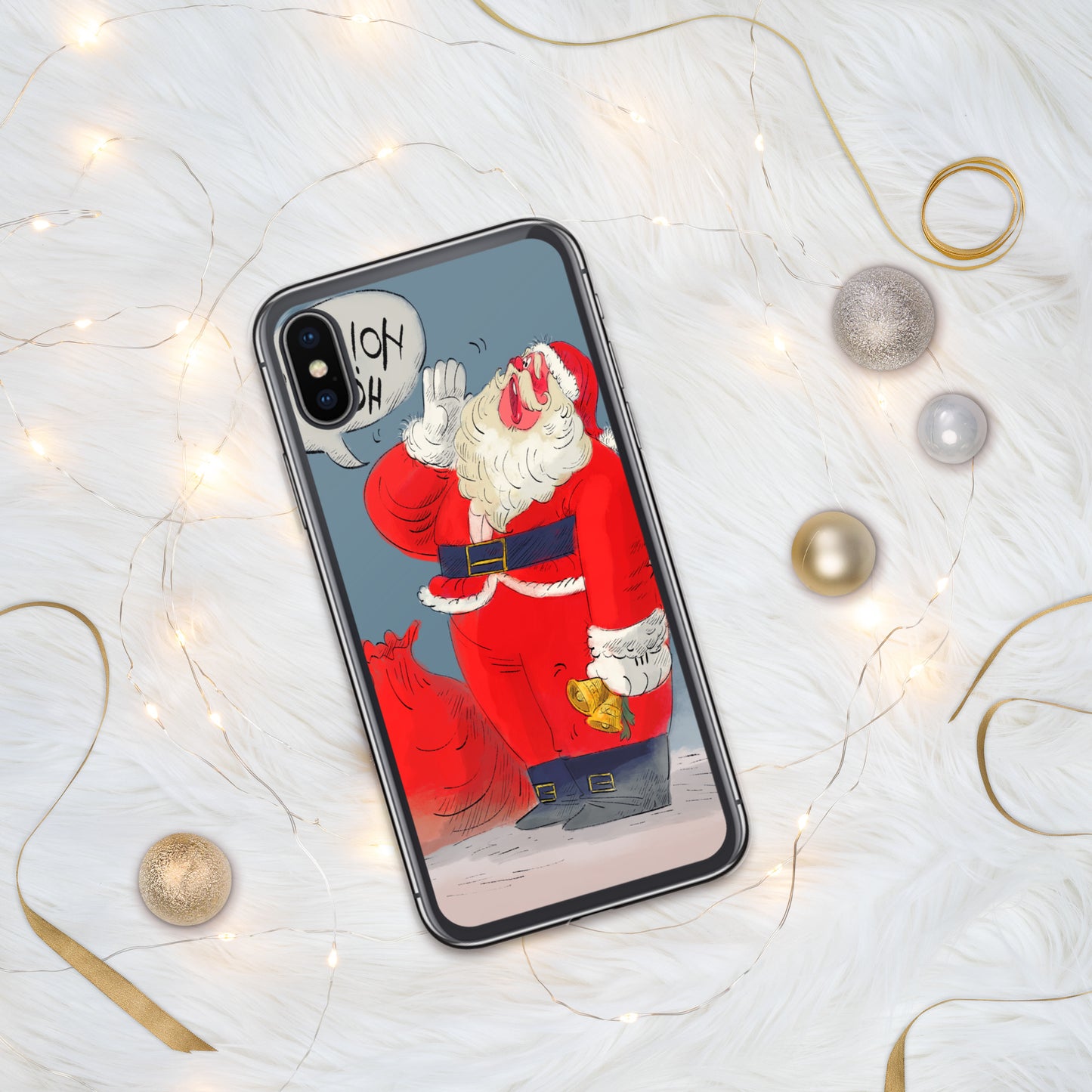 "Santa Christmas Clear iPhone® Case - Hand-Drawn by Leo Matsuda | Festive Holiday Phone Case"