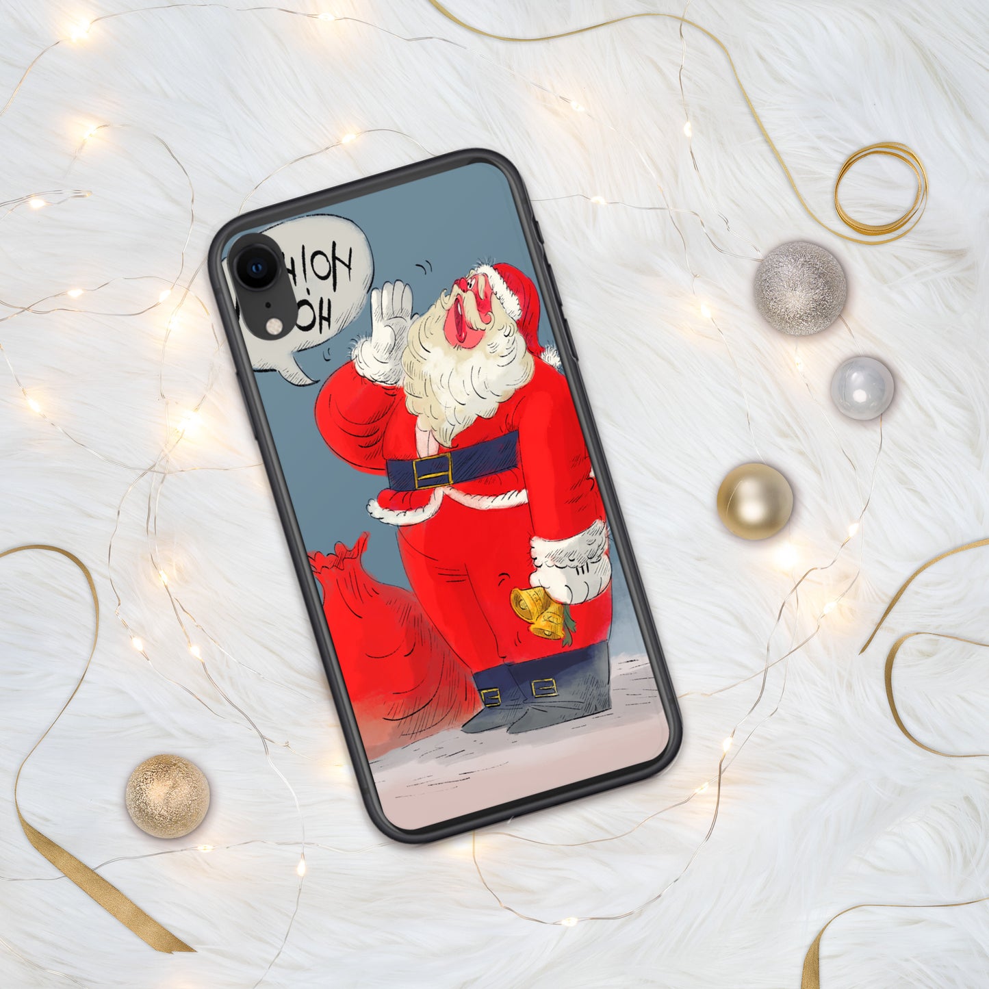 "Santa Christmas Clear iPhone® Case - Hand-Drawn by Leo Matsuda | Festive Holiday Phone Case"