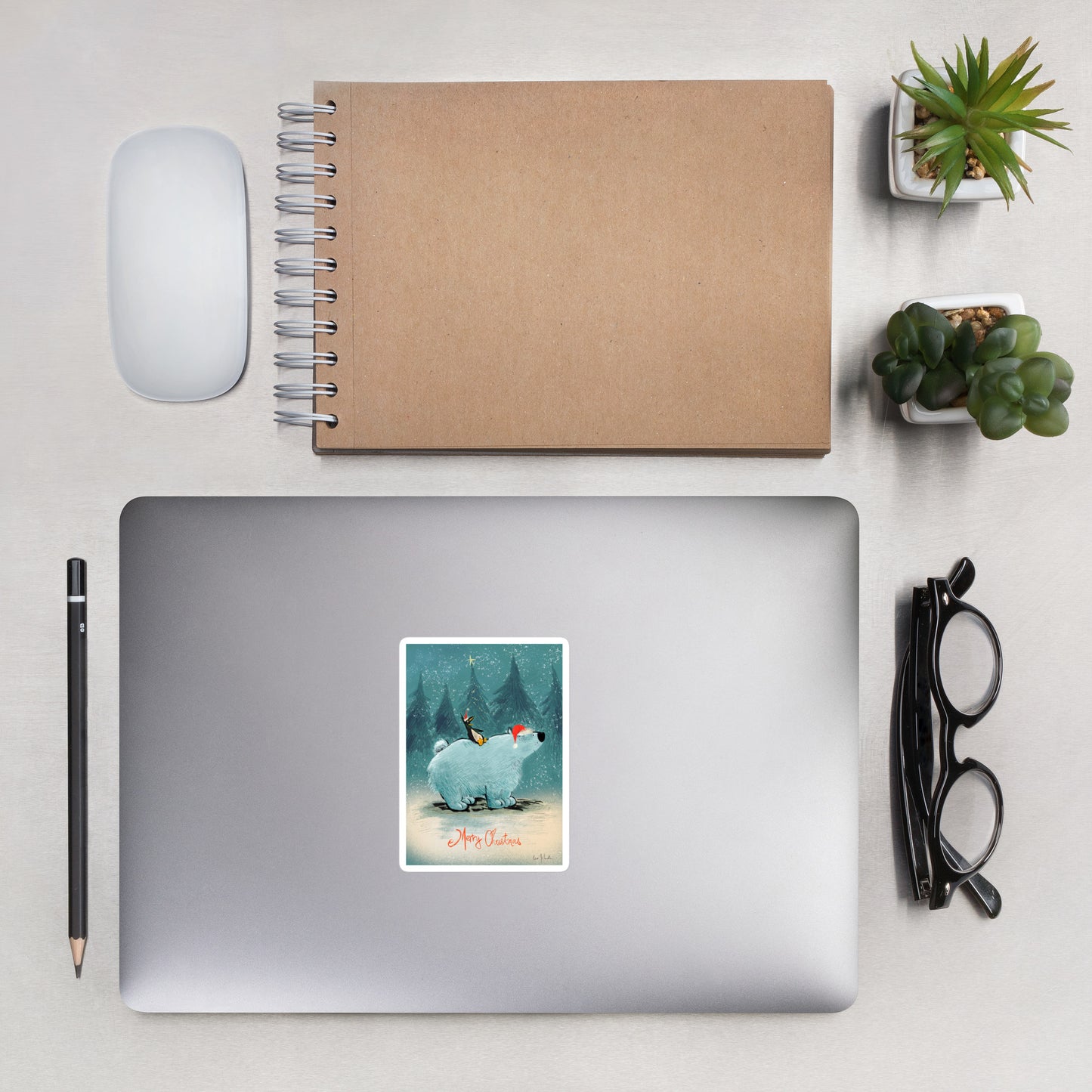 "Polar Bear and Penguin Bubble-Free Stickers - Hand-Drawn by Leo Matsuda | Festive Christmas Stickers"