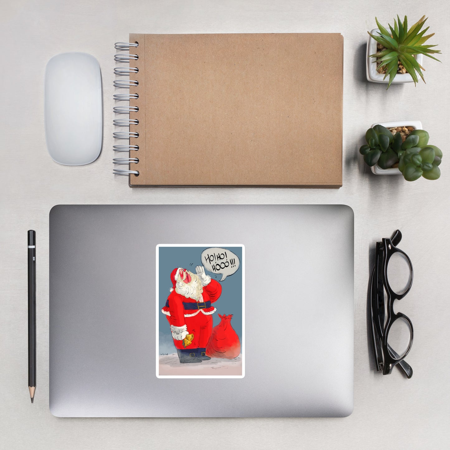 "Santa Christmas Bubble-Free Stickers - Hand-Drawn by Leo Matsuda | Festive Holiday Stickers"