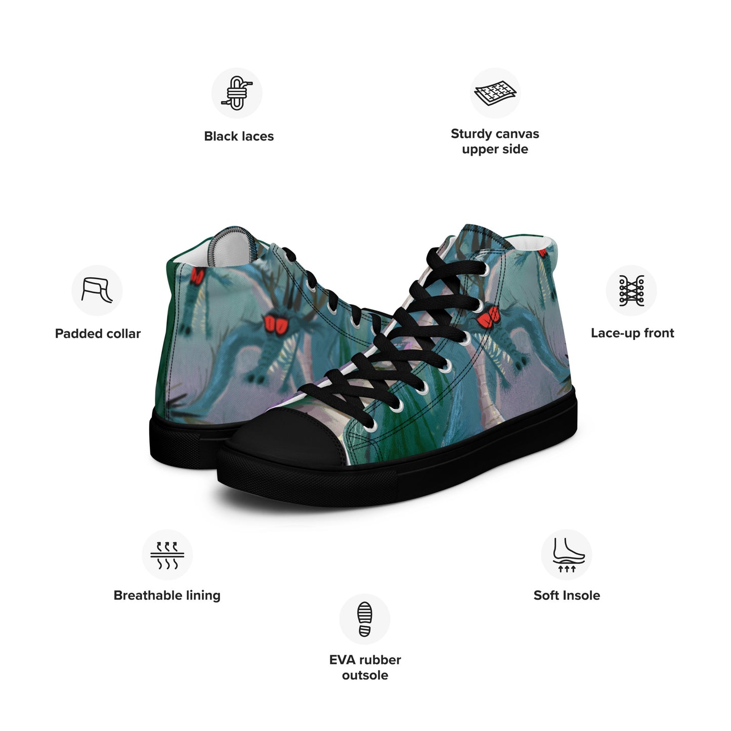 Dragon Art by Leo Matsuda Men’s High Top Canvas Shoes – Unique Hand-Drawn Sneakers