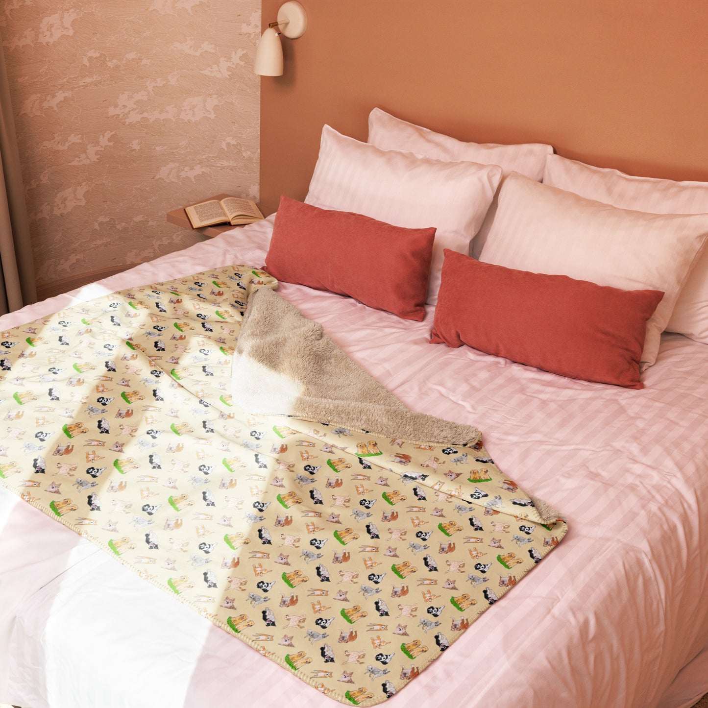 "Dog Pattern Sherpa Blanket | Hand Drawn Design by Tanny’s Pawtique | Cozy Dog Lover Blanket"