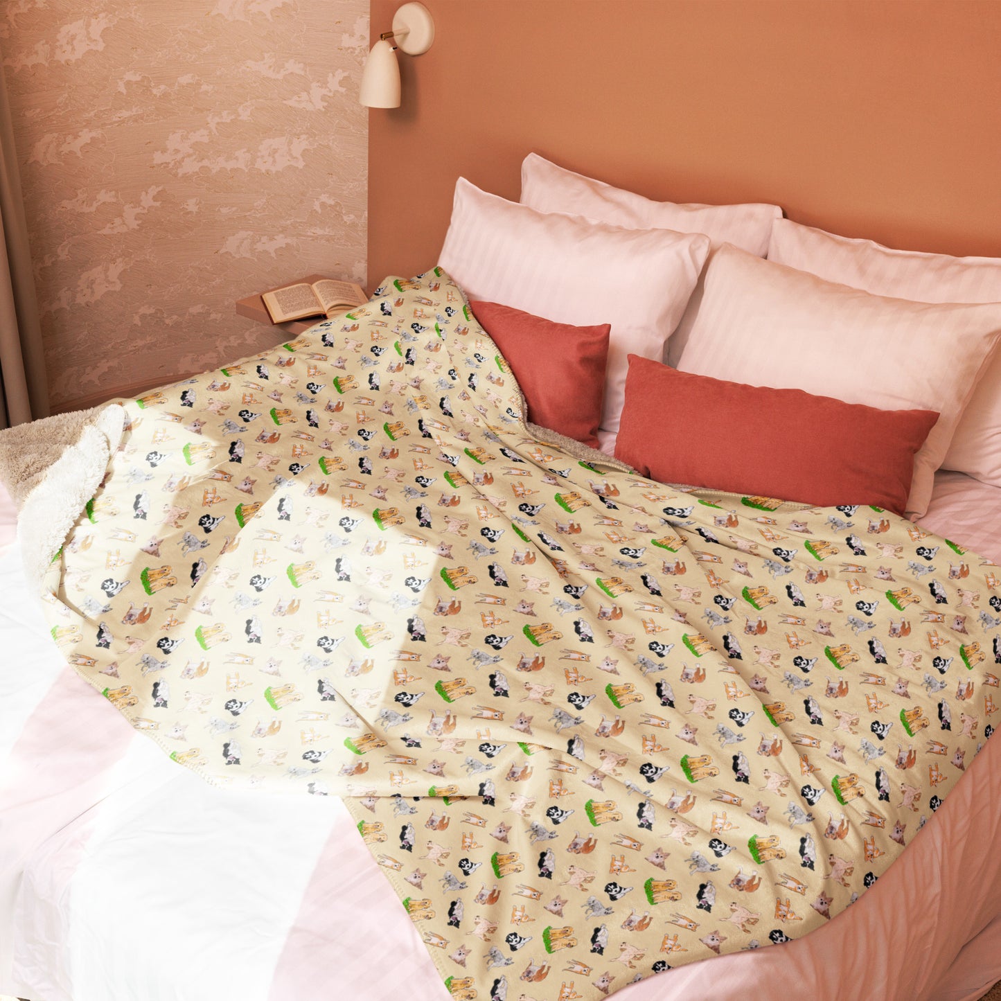 "Dog Pattern Sherpa Blanket | Hand Drawn Design by Tanny’s Pawtique | Cozy Dog Lover Blanket"